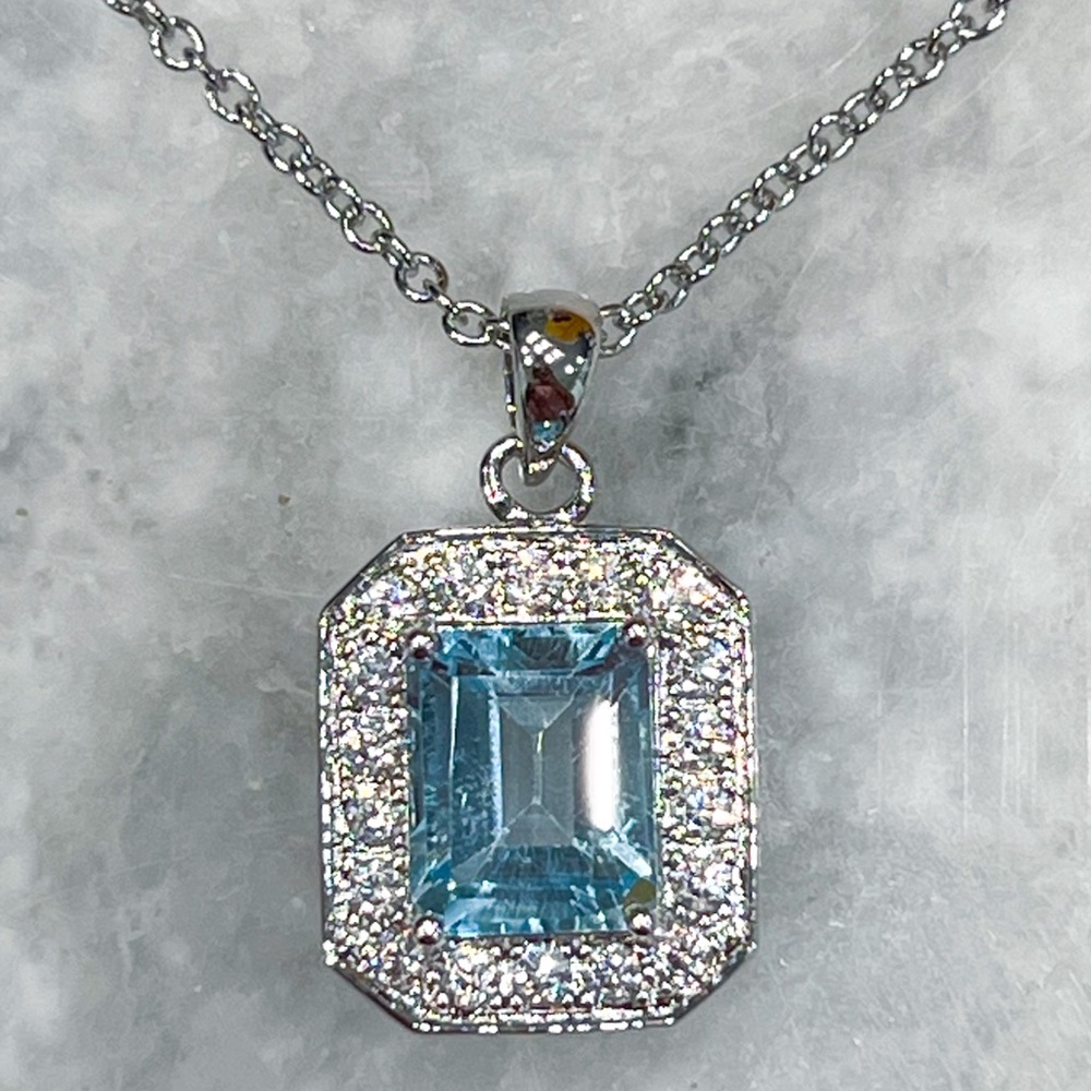 VALUE BUY Blue Topaz (Sim) Diamond Silver Pendant 18” Necklace PRICE FIRM - Picture 5 of 11